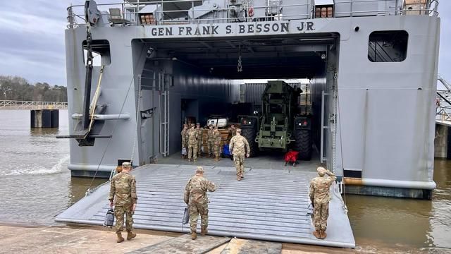 In this photo provided by U.S. military's Central Command, U.S. Army Vessel (USAV) General Frank S. Besson (LSV-1) from the 7th Transportation Brigade (Expeditionary), 3rd Expeditionary Sustainment Command, XVIII Airborne Corps, prepare to departs Joint Base Langley-Eustis, Va., Saturday, March 9, 2024, en route to the Eastern Mediterranean less than 36 hours after President Biden announced the U.S. would provide humanitarian assistance to Gaza by sea. (U.S. Central Command via AP) In this photo provided by U.S. military's Central Command, U.S. Army Vessel (USAV) General Frank S. Besson (LSV-1) from the 7th Transportation Brigade (Expeditionary), 3rd Expeditionary Sustainment Command, XVIII Airborne Corps, prepare to departs Joint Base Langley-Eustis, Va., Saturday, March 9, 2024, en route to the Eastern Mediterranean less than 36 hours after President Biden announced the U.S. would provide humanitarian assistance to Gaza by sea. (U.S. Central Command via AP)