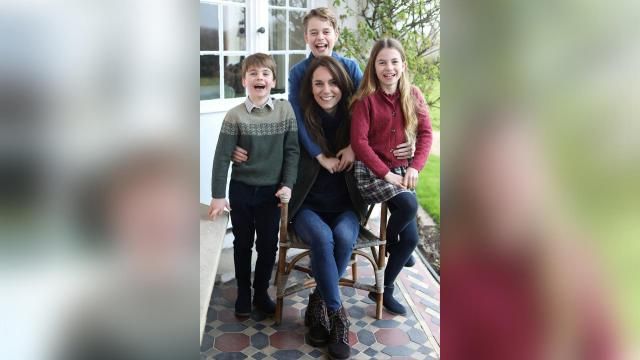 **This photo is for use in this specific article only** Kensington Palace shows Kate, Princess of Wales, with her children, Prince Louis, left, Prince George and Princess Charlotte, taken in Windsor, England, by Prince William earlier this week. Photo credit: Prince of Wales/Kensington Palace/AP via CNN Newsource. Dateline: WINDSOR, England, March 2024 **This photo is for use in this specific article only** Kensington Palace shows Kate, Princess of Wales, with her children, Prince Louis, left, Prince George and Princess Charlotte, taken in Windsor, England, by Prince William earlier this week. Photo credit: Prince of Wales/Kensington Palace/AP via CNN Newsource. Dateline: WINDSOR, England, March 2024