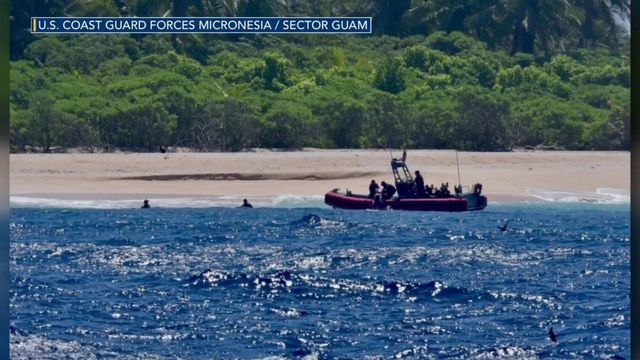 3 men spell 'HELP' with palm fronds, rescued from remote island