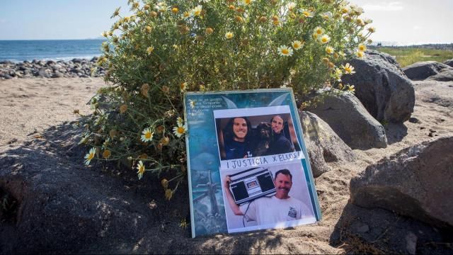**This image is for use with this specific article only** Photos of Jake and Callum Robinson and Jack Carter Rhoad at a beach in Ensenada, Mexico, on May 5, after the three went missing while on a surfing and camping trip. Mandatory Credit: Karen Castaneda/AP via CNN Newsource