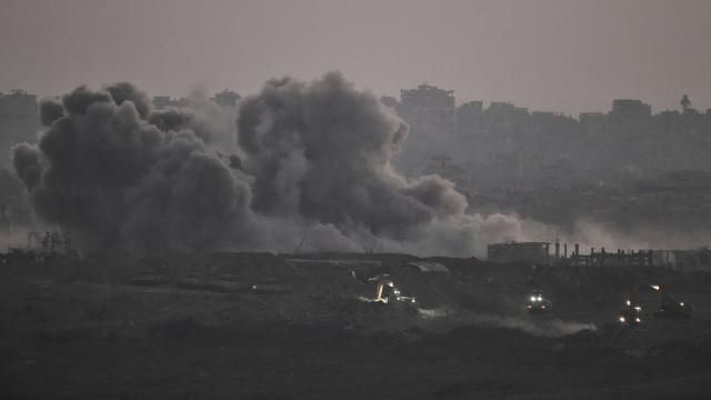 Smoke rises from Israeli bombardment of the Gaza Strip, seen from southern Israel, Thursday, July 3, 2025. (AP Photo/Leo Correa)