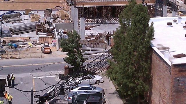 Crane collapses in downtown Fayetteville