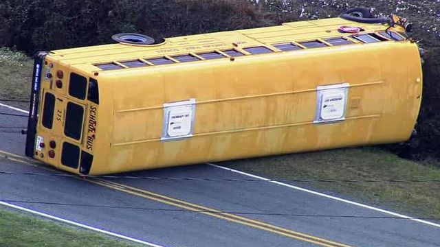 Sky 5 coverage of overturned school bus