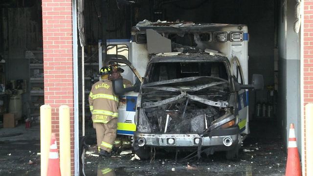 Ambulance burns at Wake EMS station
