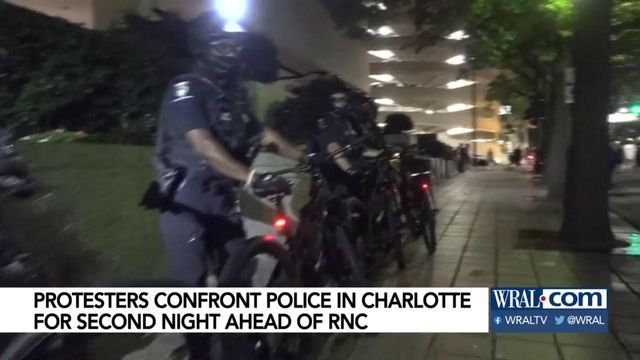 Protesters clash with police downtown Charlotte at site of RNC