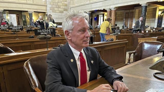 FILE - Nebraska Sen. Loren Lippincott, of Central City, sits at his desk on the floor of the state Capitol, Jan. 5, 2024, in Lincoln, Neb. On Thursday, Feb. 8, Lippincott presented a bill to the Legislature's government committee that would give the Nebraska State Patrol $200,000 to hire “an ethical hacker,” who would spend his or her days trying to break into the state’s computer network, as well as election equipment and software, in an effort to find any vulnerabilities in those systems. (AP Photo/Margery Beck, File) FILE - Nebraska Sen. Loren Lippincott, of Central City, sits at his desk on the floor of the state Capitol, Jan. 5, 2024, in Lincoln, Neb. On Thursday, Feb. 8, Lippincott presented a bill to the Legislature's government committee that would give the Nebraska State Patrol $200,000 to hire “an ethical hacker,” who would spend his or her days trying to break into the state’s computer network, as well as election equipment and software, in an effort to find any vulnerabilities in those systems. (AP Photo/Margery Beck, File)