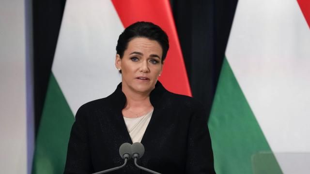 FILE - Hungarian President Katalin Novàk delivers her speech during Pope Francis' meeting with the authorities, civil society, and the diplomatic corps in the former Carmelite Monastery in Budapest, Hungary, April 28, 2023. Hungary’s conservative president has resigned amid public outcry over a pardon she granted to a man convicted as an accomplice in a child sexual abuse case, a decision that unleashed an unprecedented political scandal for the long-serving nationalist government. Katalin Novák, 46, announced in a televised message on Saturday Feb. 10, 2024, that she would step down from the presidency, an office she has held since 2022. (AP Photo/Andrew Medichini, Pool, File) FILE - Hungarian President Katalin Novàk delivers her speech during Pope Francis' meeting with the authorities, civil society, and the diplomatic corps in the former Carmelite Monastery in Budapest, Hungary, April 28, 2023. Hungary’s conservative president has resigned amid public outcry over a pardon she granted to a man convicted as an accomplice in a child sexual abuse case, a decision that unleashed an unprecedented political scandal for the long-serving nationalist government. Katalin Novák, 46, announced in a televised message on Saturday Feb. 10, 2024, that she would step down from the presidency, an office she has held since 2022. (AP Photo/Andrew Medichini, Pool, File)