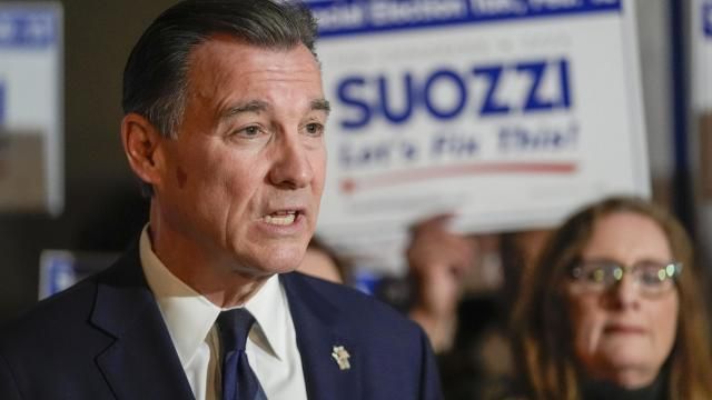 Former U.S. Rep. Tom Suozzi speaks during a campaign canvass kick off event, Sunday, Feb. 11, 2024, in Plainview N.Y. The race to replace disgraced former Rep. George Santos pits Democrat congressional candidate Suozzi against Republican Mazi Pilip in New York's 3rd district. (AP Photo/Mary Altaffer) Former U.S. Rep. Tom Suozzi speaks during a campaign canvass kick off event, Sunday, Feb. 11, 2024, in Plainview N.Y. The race to replace disgraced former Rep. George Santos pits Democrat congressional candidate Suozzi against Republican Mazi Pilip in New York's 3rd district. (AP Photo/Mary Altaffer)
