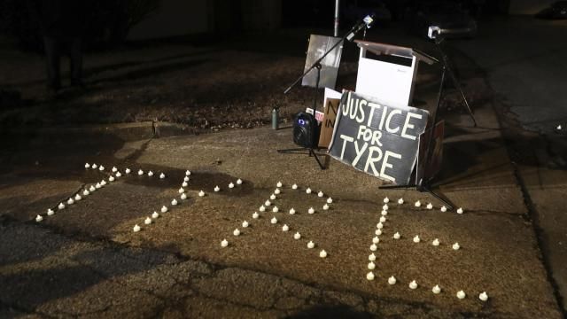 FILE - Candles spell out the name of Tyre Nichols during a candlelight vigil for Nichols on the anniversary of his death, Jan. 7, 2024, in Memphis, Tenn. The city of Memphis on Wednesday, Feb. 14, 2024, released additional documents tied to the January 2023 fatal beating of Nichols by five police officers, a brutal attack captured on video that sparked outrage and intensified calls for police reform. (AP Photo/Karen Pulfer Focht, File) FILE - Candles spell out the name of Tyre Nichols during a candlelight vigil for Nichols on the anniversary of his death, Jan. 7, 2024, in Memphis, Tenn. The city of Memphis on Wednesday, Feb. 14, 2024, released additional documents tied to the January 2023 fatal beating of Nichols by five police officers, a brutal attack captured on video that sparked outrage and intensified calls for police reform. (AP Photo/Karen Pulfer Focht, File)
