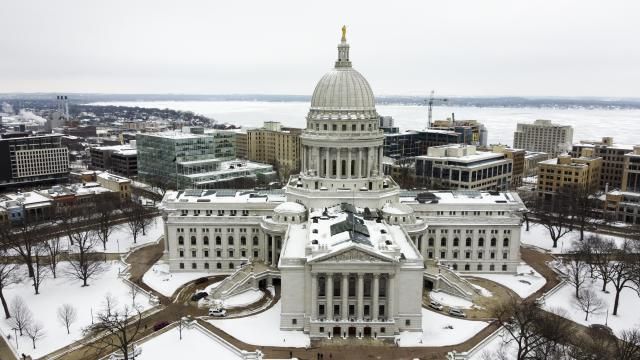 FILE - This image taken with a drone shows the Wisconsin State Capitol on Dec. 31, 2020, in Madison, Wis. Wisconsin lawmakers were set to vote Thursday, Feb. 15, 2024 on proposals to regulate artificial intelligence, joining a growing number of states grappling with how to control the technology as November's elections loom. (AP Photo/Morry Gash, file) FILE - This image taken with a drone shows the Wisconsin State Capitol on Dec. 31, 2020, in Madison, Wis. Wisconsin lawmakers were set to vote Thursday, Feb. 15, 2024 on proposals to regulate artificial intelligence, joining a growing number of states grappling with how to control the technology as November's elections loom. (AP Photo/Morry Gash, file)