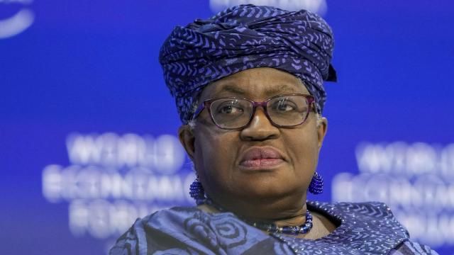 FILE - Ngozi Okonjo-Iweala, Director-General of the World Trade Organization takes part in a panel at the Annual Meeting of World Economic Forum in Davos, Switzerland, Wednesday, Jan. 17, 2024. The head of the World Trade Organization insisted it remains relevant and is focused on reform “no matter who comes into power, when,” as Donald Trump — who as U.S. president bypassed its rules by slapping tariffs on America’s friends and foes alike — makes another run at the White House. (AP Photo/Markus Schreiber, File) FILE - Ngozi Okonjo-Iweala, Director-General of the World Trade Organization takes part in a panel at the Annual Meeting of World Economic Forum in Davos, Switzerland, Wednesday, Jan. 17, 2024. The head of the World Trade Organization insisted it remains relevant and is focused on reform “no matter who comes into power, when,” as Donald Trump — who as U.S. president bypassed its rules by slapping tariffs on America’s friends and foes alike — makes another run at the White House. (AP Photo/Markus Schreiber, File)