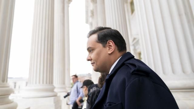 FILE - Rep. George Santos, R-N.Y., leaves the Capitol after being expelled from the House of Representatives, Dec. 1, 2023, in Washington. Santos alleged in a lawsuit in New York, Saturday, Feb. 17, 2024, that late-night host Jimmy Kimmel deceived him into making videos on the Cameo app that were used to ridicule the disgraced lawmaker on the show. (AP Photo/Stephanie Scarbrough, File) FILE - Rep. George Santos, R-N.Y., leaves the Capitol after being expelled from the House of Representatives, Dec. 1, 2023, in Washington. Santos alleged in a lawsuit in New York, Saturday, Feb. 17, 2024, that late-night host Jimmy Kimmel deceived him into making videos on the Cameo app that were used to ridicule the disgraced lawmaker on the show. (AP Photo/Stephanie Scarbrough, File)