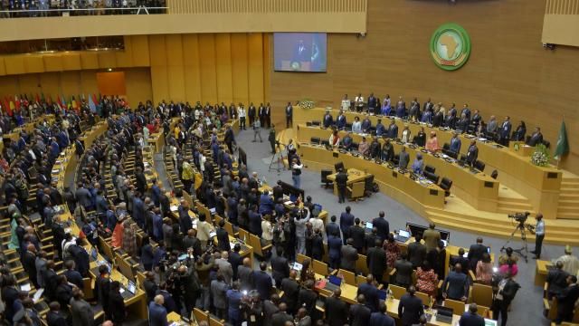 FILE - African heads of state attend the 37th Ordinary session of the Assembly of the African Union (AU) Summit at the AU headquarters in Addis Ababa, Ethiopia, on Feb. 17, 2024. Arab nations are putting to a vote a U.N. resolution demanding an immediate humanitarian cease-fire in Gaza, knowing it will be vetoed by the United States but hoping to show broad global support for ending the Israel-Hamas war. (AP Photo) FILE - African heads of state attend the 37th Ordinary session of the Assembly of the African Union (AU) Summit at the AU headquarters in Addis Ababa, Ethiopia, on Feb. 17, 2024. Arab nations are putting to a vote a U.N. resolution demanding an immediate humanitarian cease-fire in Gaza, knowing it will be vetoed by the United States but hoping to show broad global support for ending the Israel-Hamas war. (AP Photo)