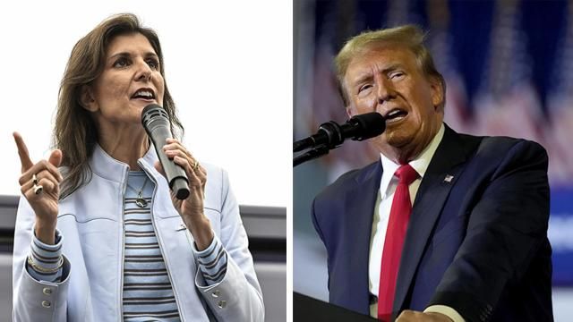 This combo photo shows Republican presidential candidate former UN Ambassador Nikki Haley, left, in Greenwood, S.C., and Republican presidential candidate former President Donald Trump in Conway, S.C., on Feb. 10, 2024. (AP Photo, File) This combo photo shows Republican presidential candidate former UN Ambassador Nikki Haley, left, in Greenwood, S.C., and Republican presidential candidate former President Donald Trump in Conway, S.C., on Feb. 10, 2024. (AP Photo, File)