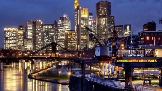 FILE - The buildings of the banking district are pictured in Frankfurt, Germany, on Feb. 19, 2024. Germany businesses remain mired in pessimism despite a small uptick in the latest survey, as Europe's largest economy struggles with shortages of skilled labor, slower global trade, and political squabbling. (AP Photo/Michael Probst) FILE - The buildings of the banking district are pictured in Frankfurt, Germany, on Feb. 19, 2024. Germany businesses remain mired in pessimism despite a small uptick in the latest survey, as Europe's largest economy struggles with shortages of skilled labor, slower global trade, and political squabbling. (AP Photo/Michael Probst)