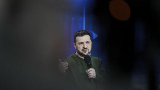 Ukrainian President Volodymyr Zelenskyy answers media questions during his press conference in Kyiv, Ukraine, Sunday Feb. 25, 2024. (AP Photo/Evgeniy Maloletka) Ukrainian President Volodymyr Zelenskyy answers media questions during his press conference in Kyiv, Ukraine, Sunday Feb. 25, 2024. (AP Photo/Evgeniy Maloletka)