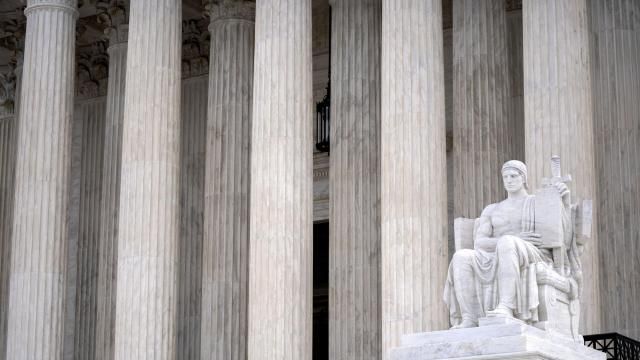 The Guardian of Law scuplture is seen at the west entrance of the Supreme Court on Thursday, Feb. 22, 2024, in Washington. (AP Photo/Mark Schiefelbein) The Guardian of Law scuplture is seen at the west entrance of the Supreme Court on Thursday, Feb. 22, 2024, in Washington. (AP Photo/Mark Schiefelbein)
