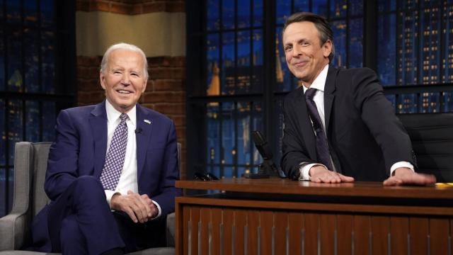 President Joe Biden talks with Seth Meyers during a taping of the "Late Night with Seth Meyers" Monday, Feb. 26, 2024, in New York. (AP Photo/Evan Vucci) President Joe Biden talks with Seth Meyers during a taping of the "Late Night with Seth Meyers" Monday, Feb. 26, 2024, in New York. (AP Photo/Evan Vucci)