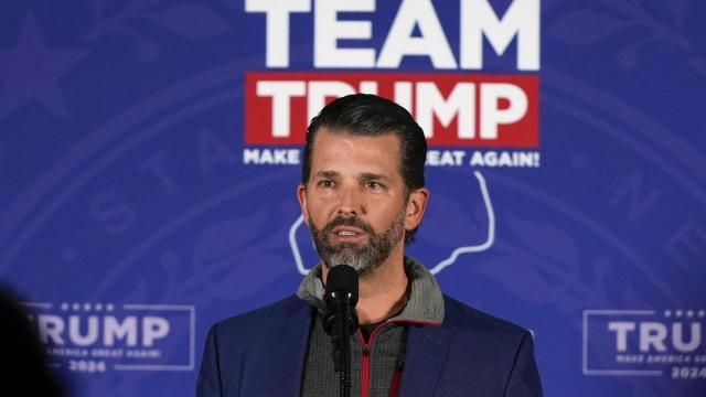 FILE - Donald Trump Jr., speaks at a rally for his father, Republican presidential candidate former President Donald Trump, in Laconia, N.H., Jan. 22, 2024. Emergency crews responded Mondaym Feb. 26, after a letter containing an unidentified white powder was sent to the Florida home of Donald Trump Jr. (AP Photo/Matt Rourke) FILE - Donald Trump Jr., speaks at a rally for his father, Republican presidential candidate former President Donald Trump, in Laconia, N.H., Jan. 22, 2024. Emergency crews responded Mondaym Feb. 26, after a letter containing an unidentified white powder was sent to the Florida home of Donald Trump Jr. (AP Photo/Matt Rourke)