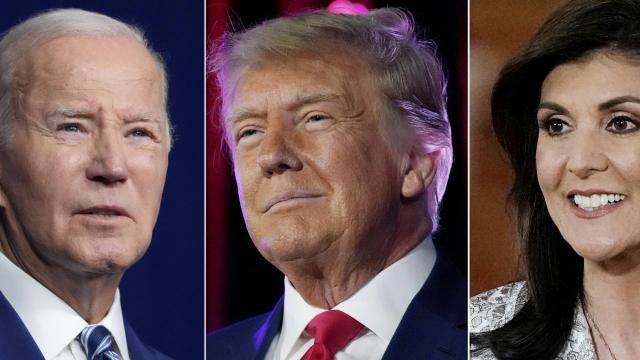 In this combination of photos, President Joe Biden speaks on Aug. 10, 2023, in Salt Lake City, left, and former President Donald Trump speaks on July 8, 2023, in Las Vegas, center, and Republican presidential candidate former UN Ambassador Nikki Haley, speaks on Feb. 18, 2024, in Columbia, S.C., right. (AP Photo) In this combination of photos, President Joe Biden speaks on Aug. 10, 2023, in Salt Lake City, left, and former President Donald Trump speaks on July 8, 2023, in Las Vegas, center, and Republican presidential candidate former UN Ambassador Nikki Haley, speaks on Feb. 18, 2024, in Columbia, S.C., right. (AP Photo)