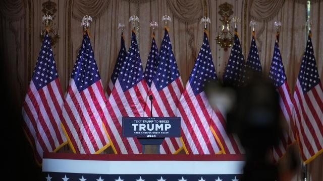 The stage is set before Republican presidential candidate former President Donald Trump speaks at a Super Tuesday election night party, Tuesday, March 5, 2024, at Mar-a-Lago in Palm Beach, Fla. (AP Photo/Rebecca Blackwell) The stage is set before Republican presidential candidate former President Donald Trump speaks at a Super Tuesday election night party, Tuesday, March 5, 2024, at Mar-a-Lago in Palm Beach, Fla. (AP Photo/Rebecca Blackwell)