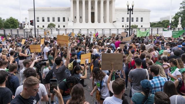 FILE - Protesters gather outside the Supreme Court in Washington, Friday, June 24, 2022, after the Supreme Court ended constitutional protections for abortion that had been in place nearly 50 years. More than a quarter of female Black voters describe abortion as their top issue in this year's presidential election, a new survey out Thursday from health policy research firm KFF finds. (AP Photo/Jacquelyn Martin, File) FILE - Protesters gather outside the Supreme Court in Washington, Friday, June 24, 2022, after the Supreme Court ended constitutional protections for abortion that had been in place nearly 50 years. More than a quarter of female Black voters describe abortion as their top issue in this year's presidential election, a new survey out Thursday from health policy research firm KFF finds. (AP Photo/Jacquelyn Martin, File)