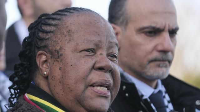 FILE - South Africa's Foreign Minister Naledi Pandor addresses reporters after session of the International Court of Justice, or World Court, in The Hague, Netherlands, Friday, Jan. 26, 2024. South Africa’s foreign minister says her country’s citizens who fight in the Israeli armed forces or alongside them in Gaza will be arrested when they return home. (AP Photo/Patrick Post, File) FILE - South Africa's Foreign Minister Naledi Pandor addresses reporters after session of the International Court of Justice, or World Court, in The Hague, Netherlands, Friday, Jan. 26, 2024. South Africa’s foreign minister says her country’s citizens who fight in the Israeli armed forces or alongside them in Gaza will be arrested when they return home. (AP Photo/Patrick Post, File)