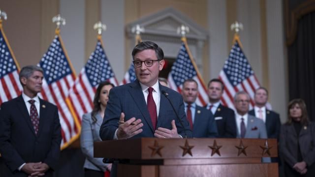 Speaker of the House Mike Johnson, R-La., joined by fellow Republicans, speaks during a news conference ahead of the State of the Union at the Capitol in Washington, Wednesday, March 6, 2024. (AP Photo/J. Scott Applewhite) Speaker of the House Mike Johnson, R-La., joined by fellow Republicans, speaks during a news conference ahead of the State of the Union at the Capitol in Washington, Wednesday, March 6, 2024. (AP Photo/J. Scott Applewhite)