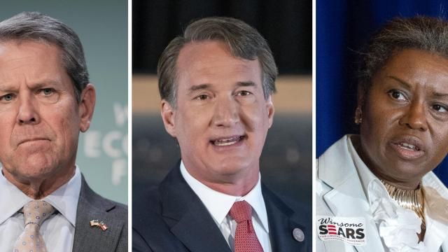 This combination photo shows Georgia Gov. Brian Kemp on Jan. 18, 2024, from left, Virginia Gov. Glenn Youngkin on Dec. 13, 2023, and Virginia Lt. Gov. Winsome Sears on Sept. 1, 2021. Many GOP leaders in battleground states are offering former President Donald Trump only tepid support, or not endorsing him at all, in the 2024 presidential election. (AP Photo) This combination photo shows Georgia Gov. Brian Kemp on Jan. 18, 2024, from left, Virginia Gov. Glenn Youngkin on Dec. 13, 2023, and Virginia Lt. Gov. Winsome Sears on Sept. 1, 2021. Many GOP leaders in battleground states are offering former President Donald Trump only tepid support, or not endorsing him at all, in the 2024 presidential election. (AP Photo)