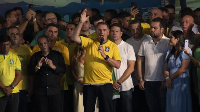 Brazil's former President Jair Bolsonaro speaks at the launch of the pre-candidacy of Alexandre Ramagem, center right, for the Rio de Janeiro's mayoral elections in Rio de Janeiro, Brazil, Saturday, March 16, 2024. (AP Photo/Silvia Izquierdo) Brazil's former President Jair Bolsonaro speaks at the launch of the pre-candidacy of Alexandre Ramagem, center right, for the Rio de Janeiro's mayoral elections in Rio de Janeiro, Brazil, Saturday, March 16, 2024. (AP Photo/Silvia Izquierdo)