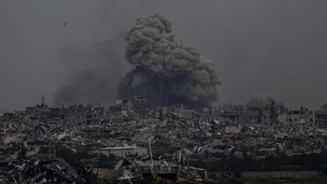 Smoke and explosions rise inside the Gaza Strip, as seen from southern Israel, Sunday, Sunday, March 17, 2024. (AP Photo/Ariel Schalit) Smoke and explosions rise inside the Gaza Strip, as seen from southern Israel, Sunday, Sunday, March 17, 2024. (AP Photo/Ariel Schalit)