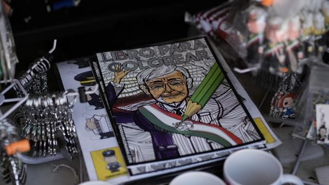A coloring book featuring Mexican President Andrés Manuel López Obrador is for sale outside the presidential palace in Mexico City, Thursday, March 14, 2024. Despite not being eligible to run for reelection in the upcoming June 2 presidential vote, López Obrador looms larger than any of the candidates competing for the helm of Mexico’s government. (AP Photo/Eduardo Verdugo) A coloring book featuring Mexican President Andrés Manuel López Obrador is for sale outside the presidential palace in Mexico City, Thursday, March 14, 2024. Despite not being eligible to run for reelection in the upcoming June 2 presidential vote, López Obrador looms larger than any of the candidates competing for the helm of Mexico’s government. (AP Photo/Eduardo Verdugo)