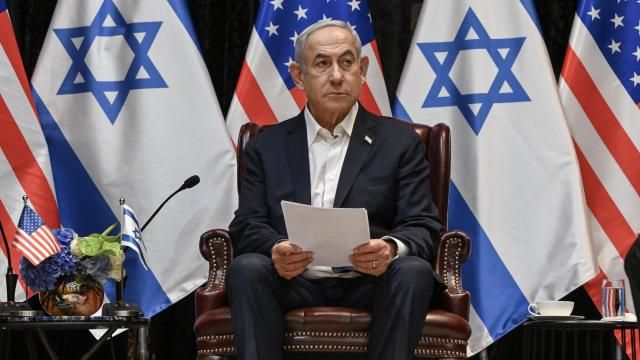 Prime Minister Benjamin Netanyahu during a meeting in Israel with President Joe Biden about the war with Hamas in the Gaza Strip, Oct. 18, 2023. (Kenny Holston/The New York Times)