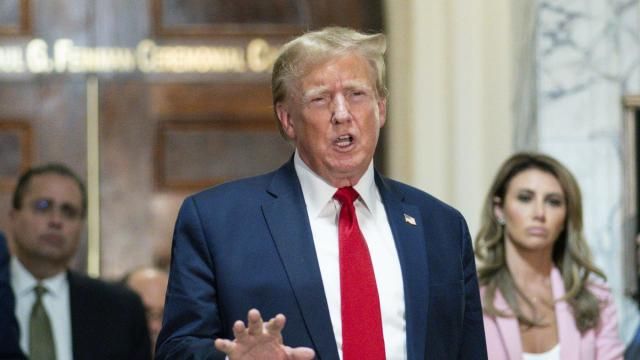 FILE - Former President Donald Trump speaks after exiting the courtroom for a break at New York Supreme Court, Dec. 7, 2023, in New York. New York State Lawyers urged an appeals court Wednesday, March 20, 2024, not to buy Trump's claims that he cannot find a way to post a bond fully covering a $454 million civil fraud judgment while he appeals. (AP Photo/Eduardo Munoz Alvarez, File) FILE - Former President Donald Trump speaks after exiting the courtroom for a break at New York Supreme Court, Dec. 7, 2023, in New York. New York State Lawyers urged an appeals court Wednesday, March 20, 2024, not to buy Trump's claims that he cannot find a way to post a bond fully covering a $454 million civil fraud judgment while he appeals. (AP Photo/Eduardo Munoz Alvarez, File)