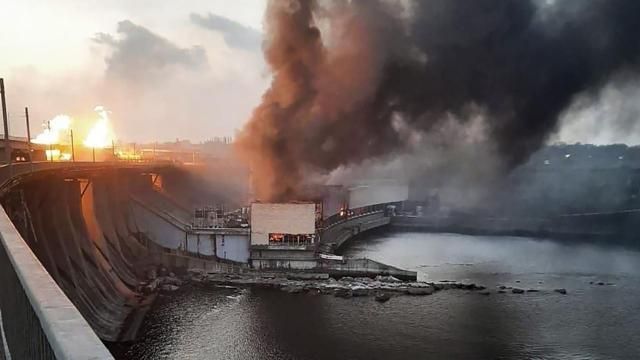 In this photo provided by Telegram Channel of Ukraine's Prime Minister Denys Shmyhal, smoke and fire rise over the Dnipro hydroelectric power plant after Russian attacks in Dnipro, Ukraine, Friday, March 22, 2024. (Telegram Channel of Ukraine's Prime Minister Denys Shmyhal via AP) In this photo provided by Telegram Channel of Ukraine's Prime Minister Denys Shmyhal, smoke and fire rise over the Dnipro hydroelectric power plant after Russian attacks in Dnipro, Ukraine, Friday, March 22, 2024. (Telegram Channel of Ukraine's Prime Minister Denys Shmyhal via AP)