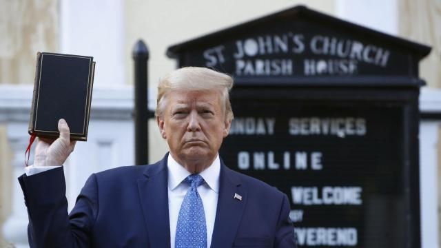 FILE - President Donald Trump holds a Bible as he visits outside St. John's Church across Lafayette Park from the White House, June 1, 2020, in Washington. Trump is now selling Bibles as he runs to return to the White House. The presumptive Republican nominee released a video on his Truth Social platform Tuesday urging his supporters to purchase the “God Bless The USA Bible." (AP Photo/Patrick Semansky, File) FILE - President Donald Trump holds a Bible as he visits outside St. John's Church across Lafayette Park from the White House, June 1, 2020, in Washington. Trump is now selling Bibles as he runs to return to the White House. The presumptive Republican nominee released a video on his Truth Social platform Tuesday urging his supporters to purchase the “God Bless The USA Bible." (AP Photo/Patrick Semansky, File)