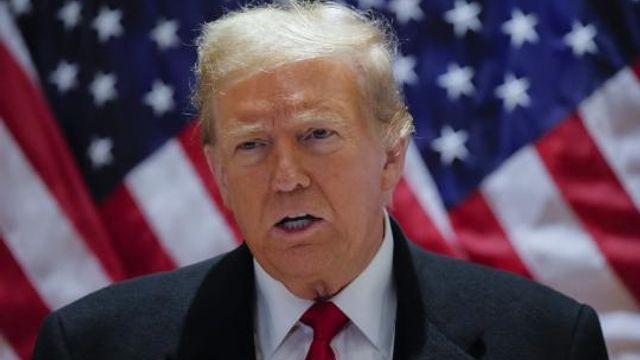 Former President Donald Trump speaks during a press conference at 40 Wall Street after a pre-trial hearing at Manhattan criminal court, Monday, March 25, 2024, in New York. A New York judge has scheduled an April 15 trial date in former President Donald Trump's hush money case. Judge Juan M. Merchan made the ruling Monday.(AP Photo/Frank Franklin II) Former President Donald Trump speaks during a press conference at 40 Wall Street after a pre-trial hearing at Manhattan criminal court, Monday, March 25, 2024, in New York. A New York judge has scheduled an April 15 trial date in former President Donald Trump's hush money case. Judge Juan M. Merchan made the ruling Monday.(AP Photo/Frank Franklin II)
