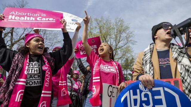 Abortion rights demonstrators rally outside the Supreme Court, Tuesday, March 26, 2024, in Washington. The Supreme Court is hearing arguments in its first abortion case since conservative justices overturned the constitutional right to an abortion two years ago. At stake in Tuesday's arguments is the ease of access to a medication used last year in nearly two-thirds of U.S. abortions. (AP Photo/Amanda Andrade-Rhoades) Abortion rights demonstrators rally outside the Supreme Court, Tuesday, March 26, 2024, in Washington. The Supreme Court is hearing arguments in its first abortion case since conservative justices overturned the constitutional right to an abortion two years ago. At stake in Tuesday's arguments is the ease of access to a medication used last year in nearly two-thirds of U.S. abortions. (AP Photo/Amanda Andrade-Rhoades)