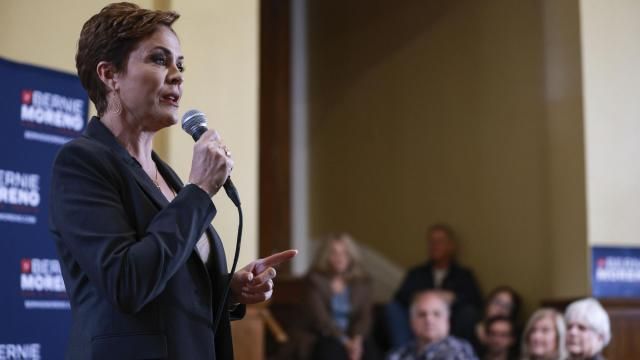 Arizona Republican Senate candidate Kari Lake urges support for Ohio Republican Senate candidate Bernie Moreno, Monday, March 18, 2024, in Toledo, Ohio. (Jeremy Wadsworth/The Blade via AP) Arizona Republican Senate candidate Kari Lake urges support for Ohio Republican Senate candidate Bernie Moreno, Monday, March 18, 2024, in Toledo, Ohio. (Jeremy Wadsworth/The Blade via AP)
