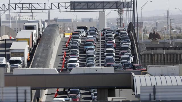 FILE - Cars and trucks line up to enter the U.S. from Mexico at a border crossing in El Paso, Texas, March 29, 2019. Most Americans think the U.S. has been significantly changed by immigrants over the past five years and while many agree immigrants contribute to the economy, there are broad concerns that even legal immigration brings risks as well, according to a new poll from The Associated Press-NORC Center for Public Affairs Research, conducted March 21-25, 2024. (AP Photo/Gerald Herbert, File) FILE - Cars and trucks line up to enter the U.S. from Mexico at a border crossing in El Paso, Texas, March 29, 2019. Most Americans think the U.S. has been significantly changed by immigrants over the past five years and while many agree immigrants contribute to the economy, there are broad concerns that even legal immigration brings risks as well, according to a new poll from The Associated Press-NORC Center for Public Affairs Research, conducted March 21-25, 2024. (AP Photo/Gerald Herbert, File)