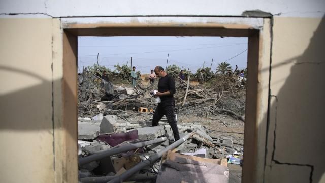 Palestinians inspect the ruins of a residential building for the Abu Muammar family after an Israeli airstrike in Rafah, southern Gaza Strip, Friday, March 29, 2024. (AP Photo/Hatem Ali) Palestinians inspect the ruins of a residential building for the Abu Muammar family after an Israeli airstrike in Rafah, southern Gaza Strip, Friday, March 29, 2024. (AP Photo/Hatem Ali)