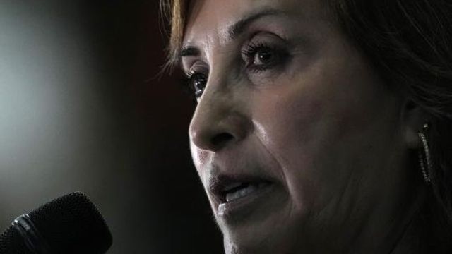 FILE - Peru's President Dina Boluarte talks to the press at the end of the Amazon Summit in Belem, Brazil, Aug. 8, 2023. (AP Photo/Eraldo Peres, File) FILE - Peru's President Dina Boluarte talks to the press at the end of the Amazon Summit in Belem, Brazil, Aug. 8, 2023. (AP Photo/Eraldo Peres, File)