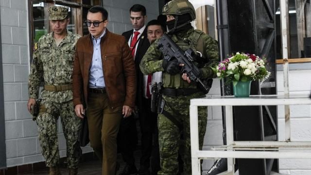 President Daniel Noboa arrives for an event with youths in El Quinche, Ecuador, Monday, April 8, 2024. (AP Photo/Dolores Ochoa) President Daniel Noboa arrives for an event with youths in El Quinche, Ecuador, Monday, April 8, 2024. (AP Photo/Dolores Ochoa)