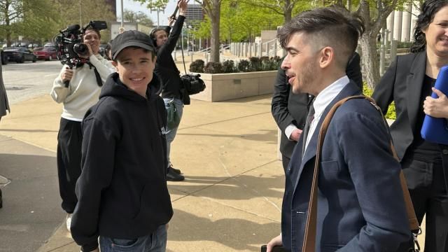 ACLU attorney Chase Strangio, right, and actor Elliot Page leave the 8th U.S. Circuit Court of Appeals after a hearing Thursday, April 11, 2024, in St. Louis. The Federal appeals court is hearing arguments over Arkansas' first-in-the-nation ban on gender-affirming care for minors. Page was at the hearing in support of the ACLU’s challenge to the law. (AP Photo/Jim Salter) ACLU attorney Chase Strangio, right, and actor Elliot Page leave the 8th U.S. Circuit Court of Appeals after a hearing Thursday, April 11, 2024, in St. Louis. The Federal appeals court is hearing arguments over Arkansas' first-in-the-nation ban on gender-affirming care for minors. Page was at the hearing in support of the ACLU’s challenge to the law. (AP Photo/Jim Salter)