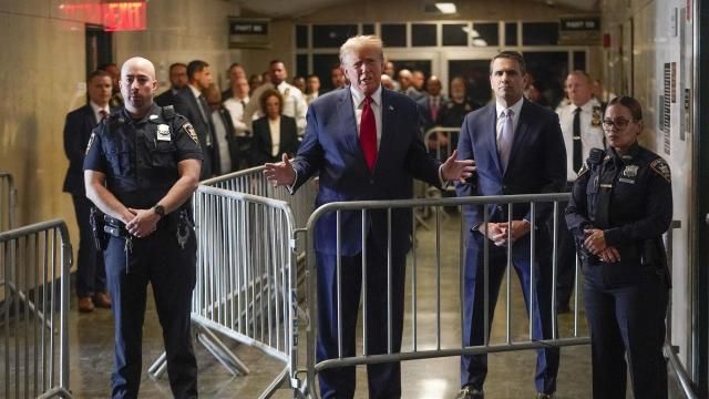 FILE - Former President Donald Trump speaks before entering the courtroom at Manhattan criminal court, Thursday, Feb. 15, 2024, in New York. A dozen Manhattan residents are soon to become the first Americans ever to sit in judgment of a former president charged with a crime. Jury selection is set to start Monday in former President Donald Trump's hush-money trial. (AP Photo/Mary Altaffer, File) FILE - Former President Donald Trump speaks before entering the courtroom at Manhattan criminal court, Thursday, Feb. 15, 2024, in New York. A dozen Manhattan residents are soon to become the first Americans ever to sit in judgment of a former president charged with a crime. Jury selection is set to start Monday in former President Donald Trump's hush-money trial. (AP Photo/Mary Altaffer, File)
