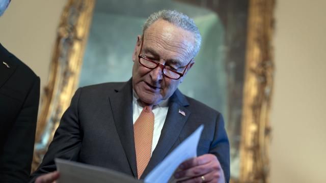 Senate Majority Leader Chuck Schumer, D-N.Y., looks over his notes during a meeting with Ukraine's Prime Minister Denys Shmyhal as Congress moves to advance an emergency foreign aid package for Israel, Ukraine and Taiwan, at the Capitol in Washington, Thursday, April 18, 2024. (AP Photo/J. Scott Applewhite) Senate Majority Leader Chuck Schumer, D-N.Y., looks over his notes during a meeting with Ukraine's Prime Minister Denys Shmyhal as Congress moves to advance an emergency foreign aid package for Israel, Ukraine and Taiwan, at the Capitol in Washington, Thursday, April 18, 2024. (AP Photo/J. Scott Applewhite)
