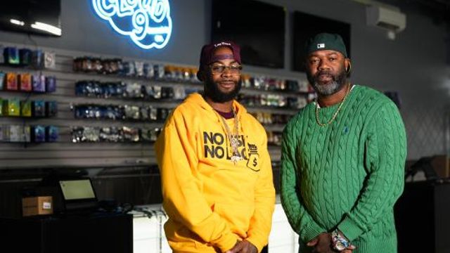 Cloud 9 Cannabis CEO and co-owner Sam Ward Jr., left, and co-owner Dennis Turner pose at their shop, Thursday, Feb. 1, 2024, in Arlington, Wash. Cloud 9 is one of the first dispensaries to open under the Washington Liquor and Cannabis Board's social equity program, established in efforts to remedy some of the disproportionate effects marijuana prohibition had on communities of color. (AP Photo/Lindsey Wasson) Cloud 9 Cannabis CEO and co-owner Sam Ward Jr., left, and co-owner Dennis Turner pose at their shop, Thursday, Feb. 1, 2024, in Arlington, Wash. Cloud 9 is one of the first dispensaries to open under the Washington Liquor and Cannabis Board's social equity program, established in efforts to remedy some of the disproportionate effects marijuana prohibition had on communities of color. (AP Photo/Lindsey Wasson)