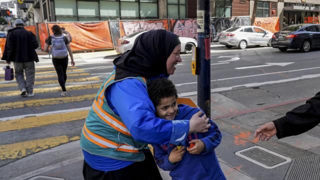 Tatiana Alabsi, left, hugs her nephew Adam Khalid as she roams the Tenderloin neighborhood Wednesday, March 20, 2024, in San Francisco. (AP Photo/Godofredo A. Vásquez) Tatiana Alabsi, left, hugs her nephew Adam Khalid as she roams the Tenderloin neighborhood Wednesday, March 20, 2024, in San Francisco. (AP Photo/Godofredo A. Vásquez)