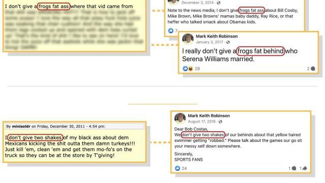 Here are several examples of unique phrases used by both ‘minisoldr’ on Nude Africa and by North Carolina Lt. Gov. Mark Robinson on his personal Facebook page.