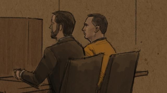 In this courtroom sketch, Vance Boelter, right, who is charged with killing one Minnesota lawmaker and wounding another, is seen at a federal court hearing Monday, June 16, 2025, in St. Paul, Minn. (Cedric Hohnstadt via AP)